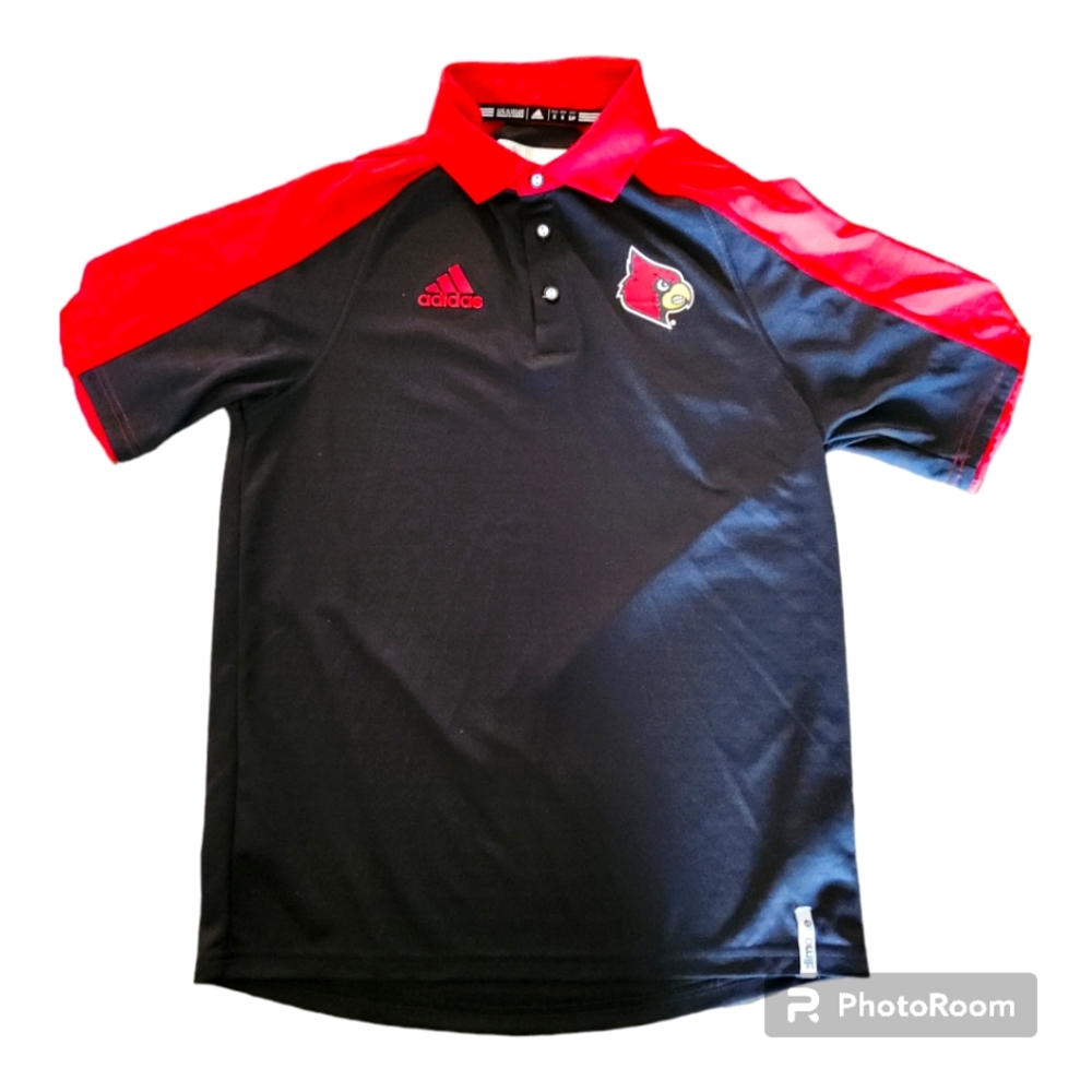 Adidas ClimaLite Shirt Mens Sz SmallCoaches Polo Louisville Cardinals Red Black